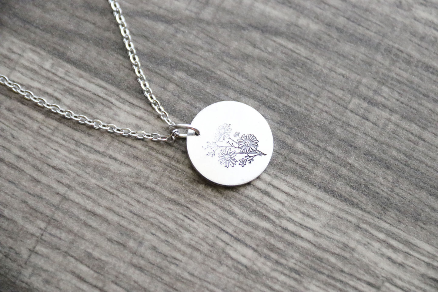 Daisy Necklace Hand Stamped, Personalized Optional
