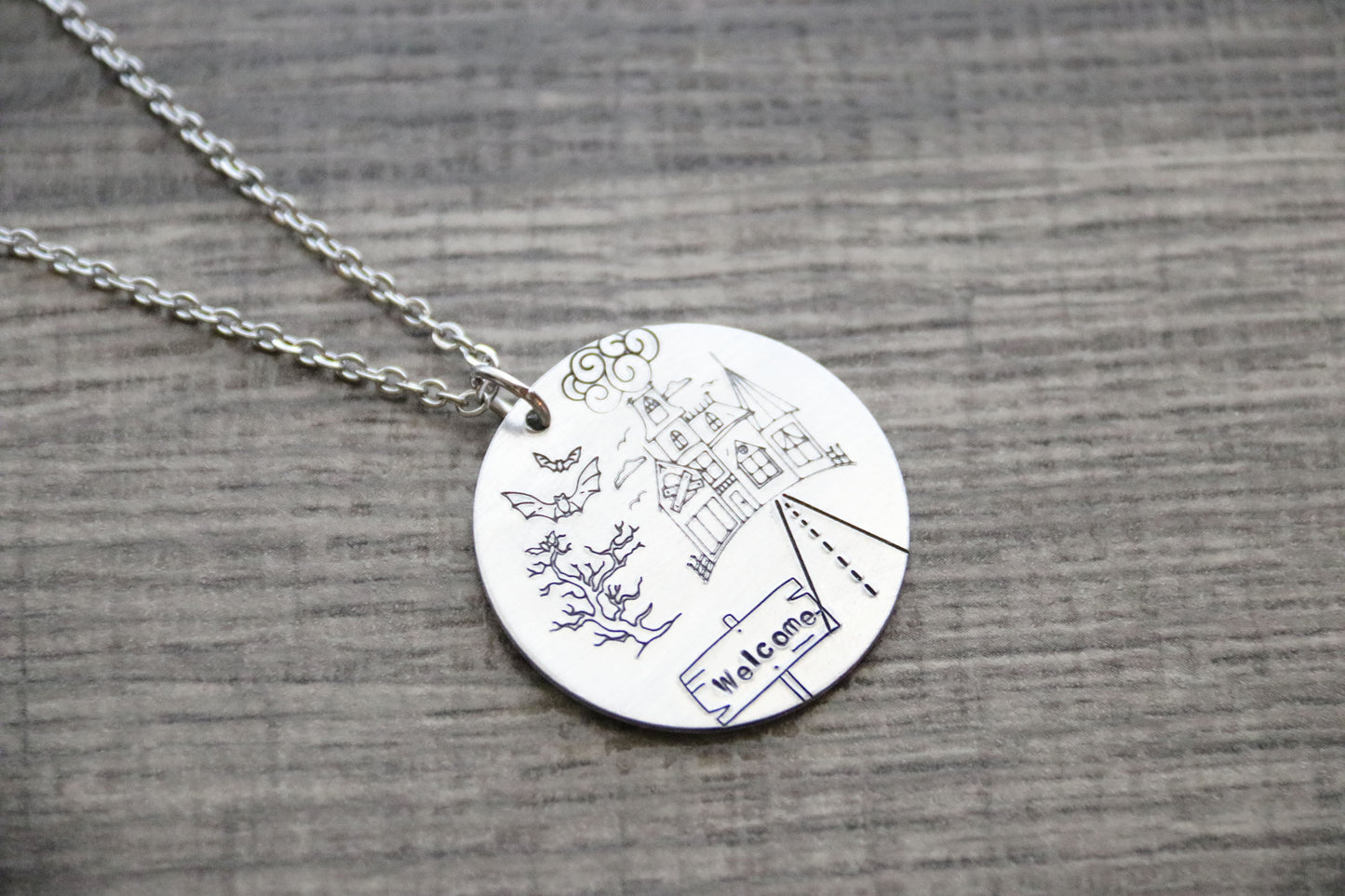 Haunted House Necklace Hand Stamped, Personalized Optional