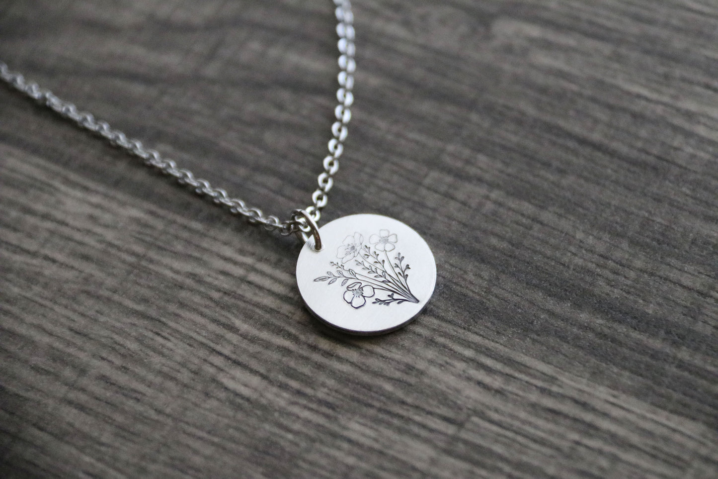 Poppy Necklace Hand Stamped, Personalized Optional