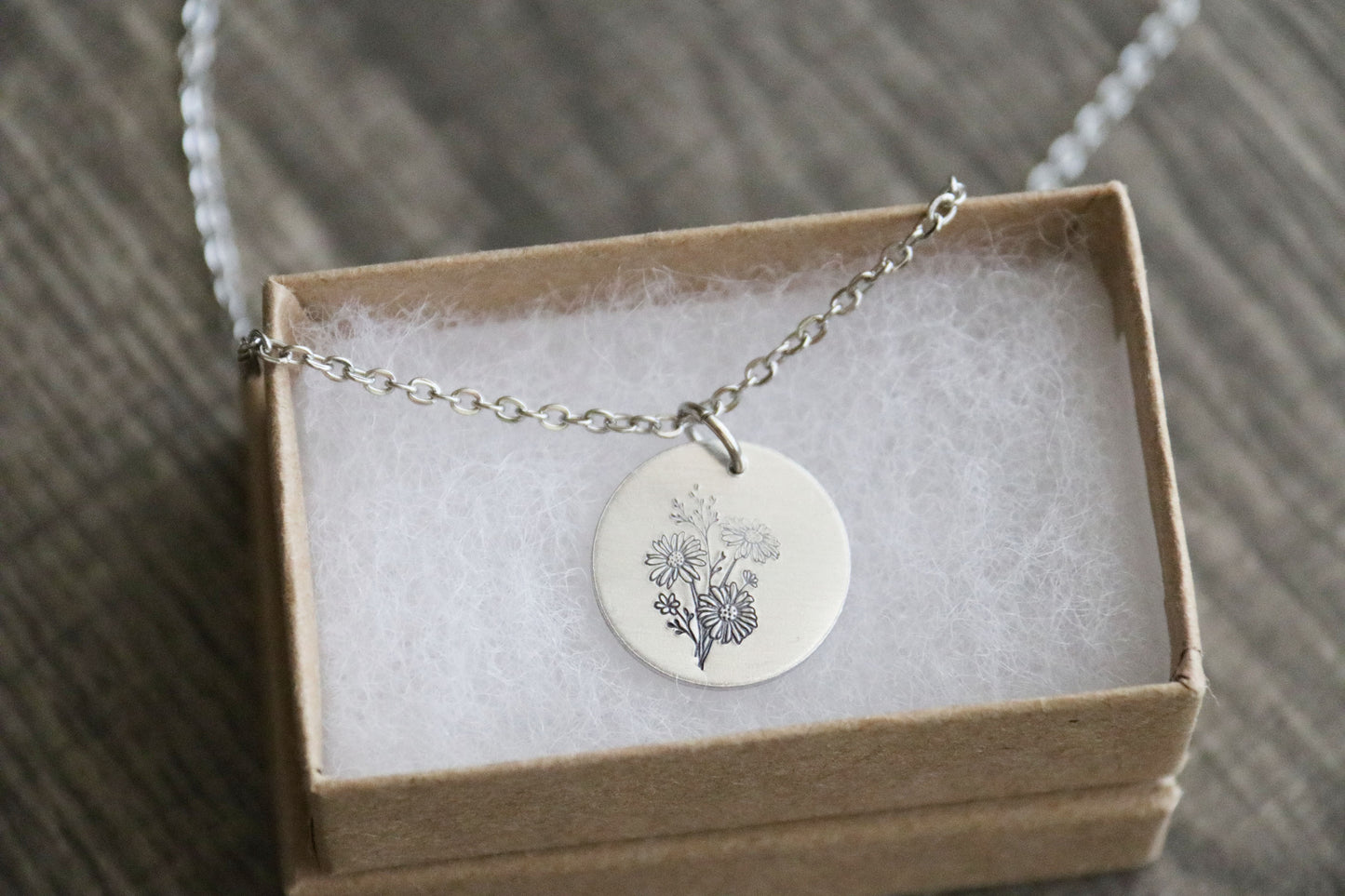 Daisy Necklace Hand Stamped, Personalized Optional