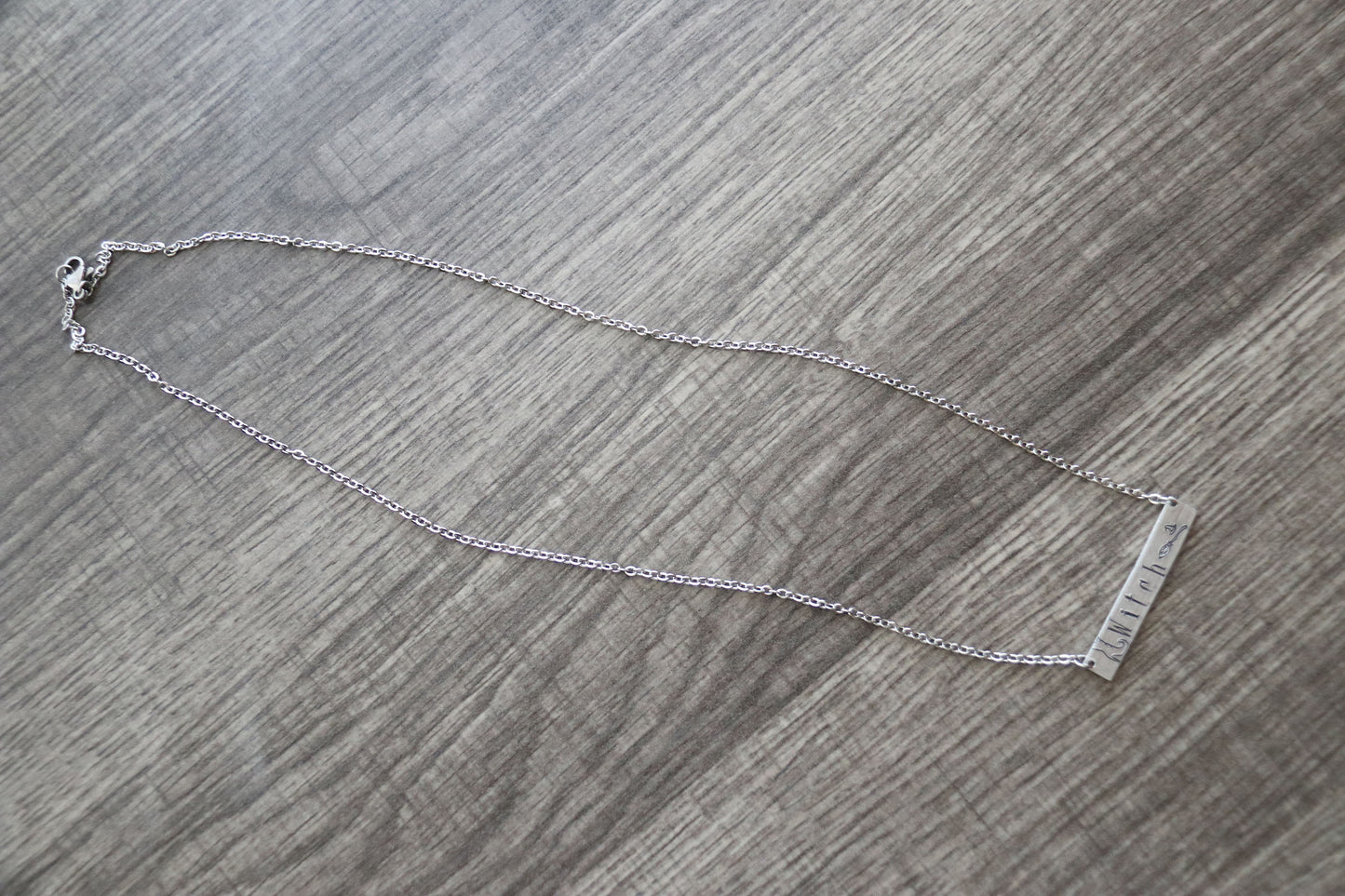 Witch Bar Necklace Halloween Costume Jewelry Hand Stamped