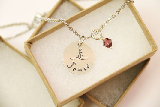 Gymnastics Gift Girl Gift Necklace, Personalized Name Necklace, Birthstone Charm, Customized Necklace, Gymnastic Necklace Gymnastic Gift