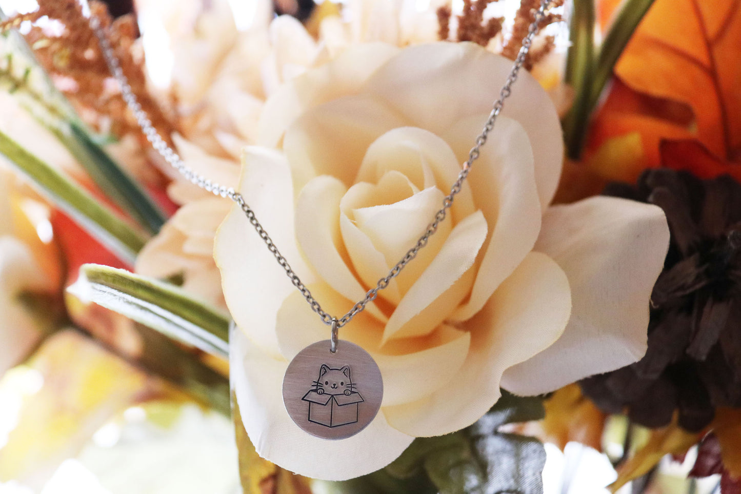 Cat in Box Necklace Hand Stamped, Personalized Optional