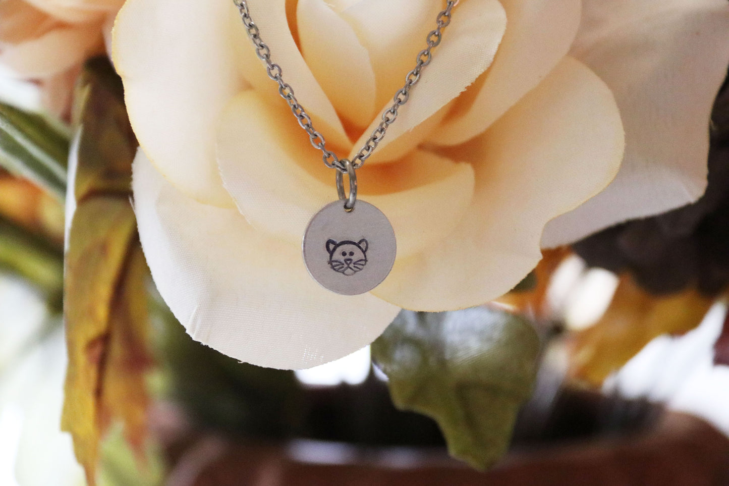 Cat Necklace, Simple Kitty, Hand Stamped