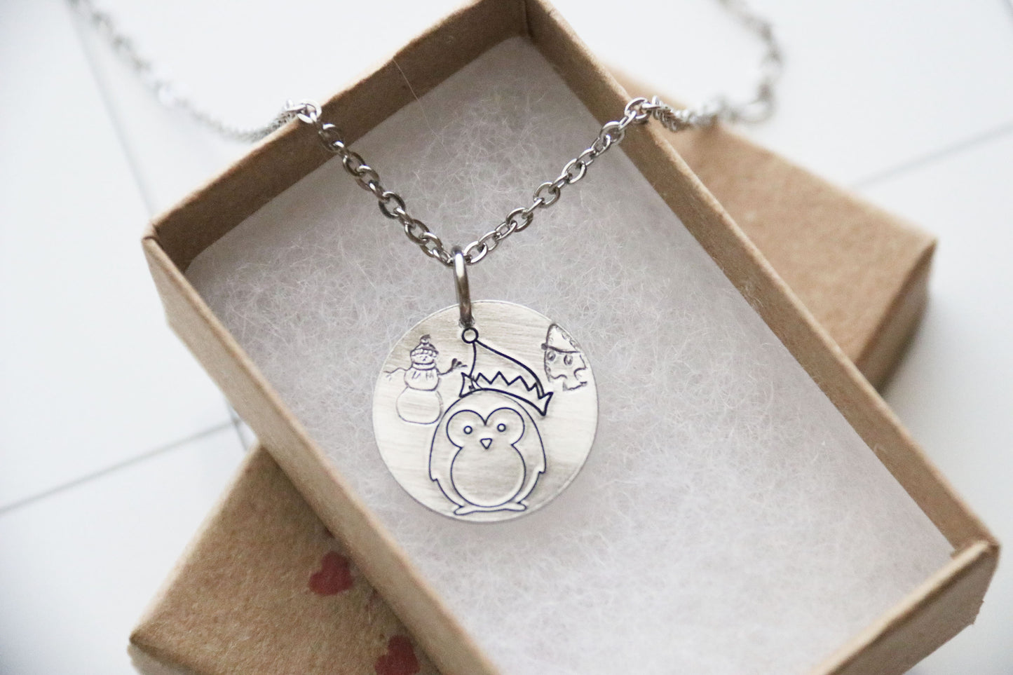 Gift Necklace, Christmas Theme,Penguin Christmas Necklace, Holiday Necklace, Xmas Jewelry, Holiday Gift