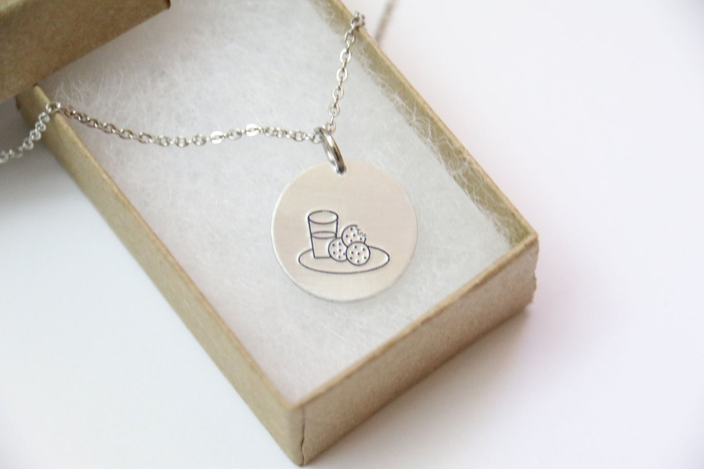 Cookies and Milk Necklace, Foodie Necklace, Hand Stamped Jewelry, Personalized Optional