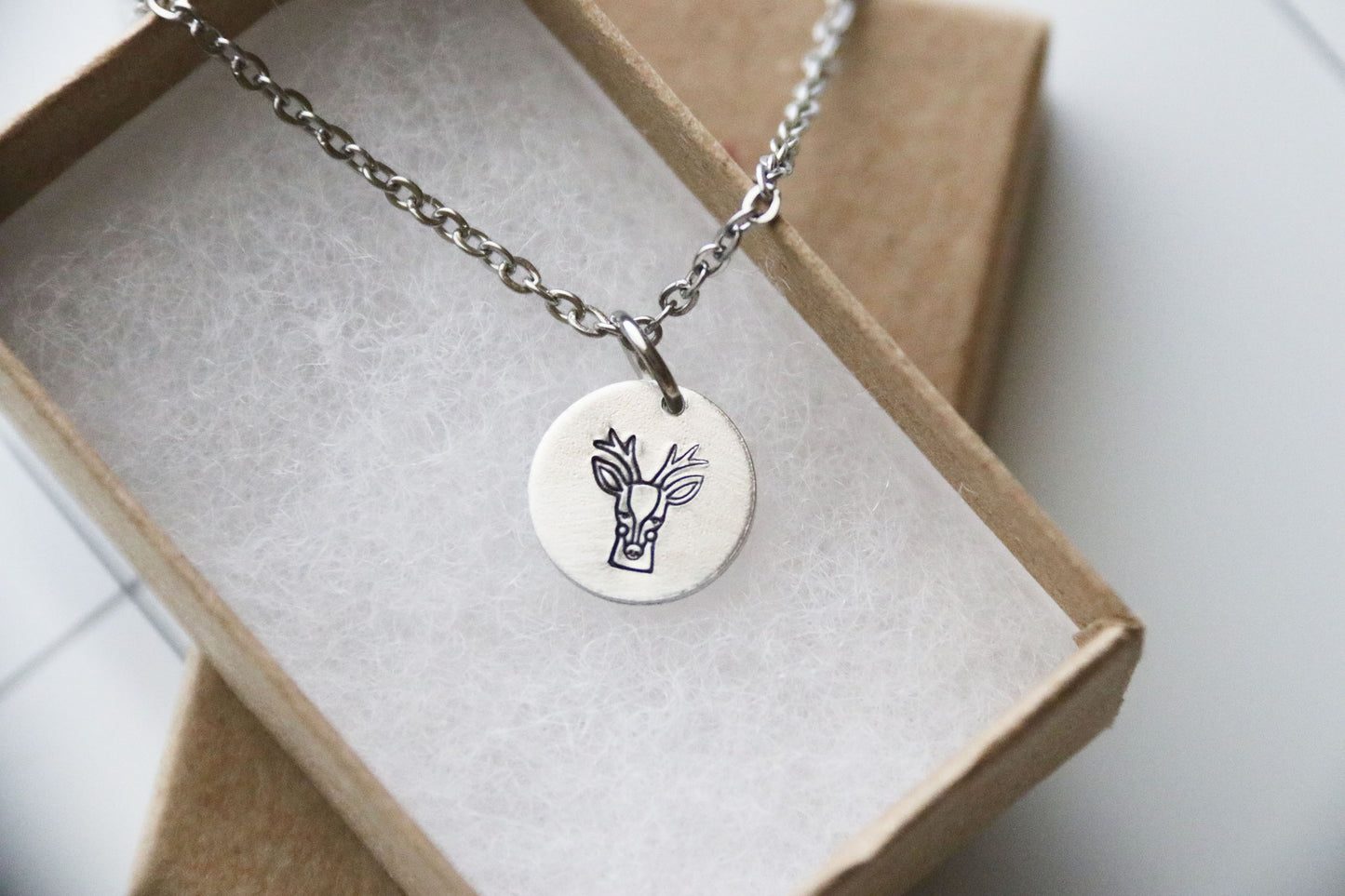 Deer Necklaces, Deer Head, Hand Stamped