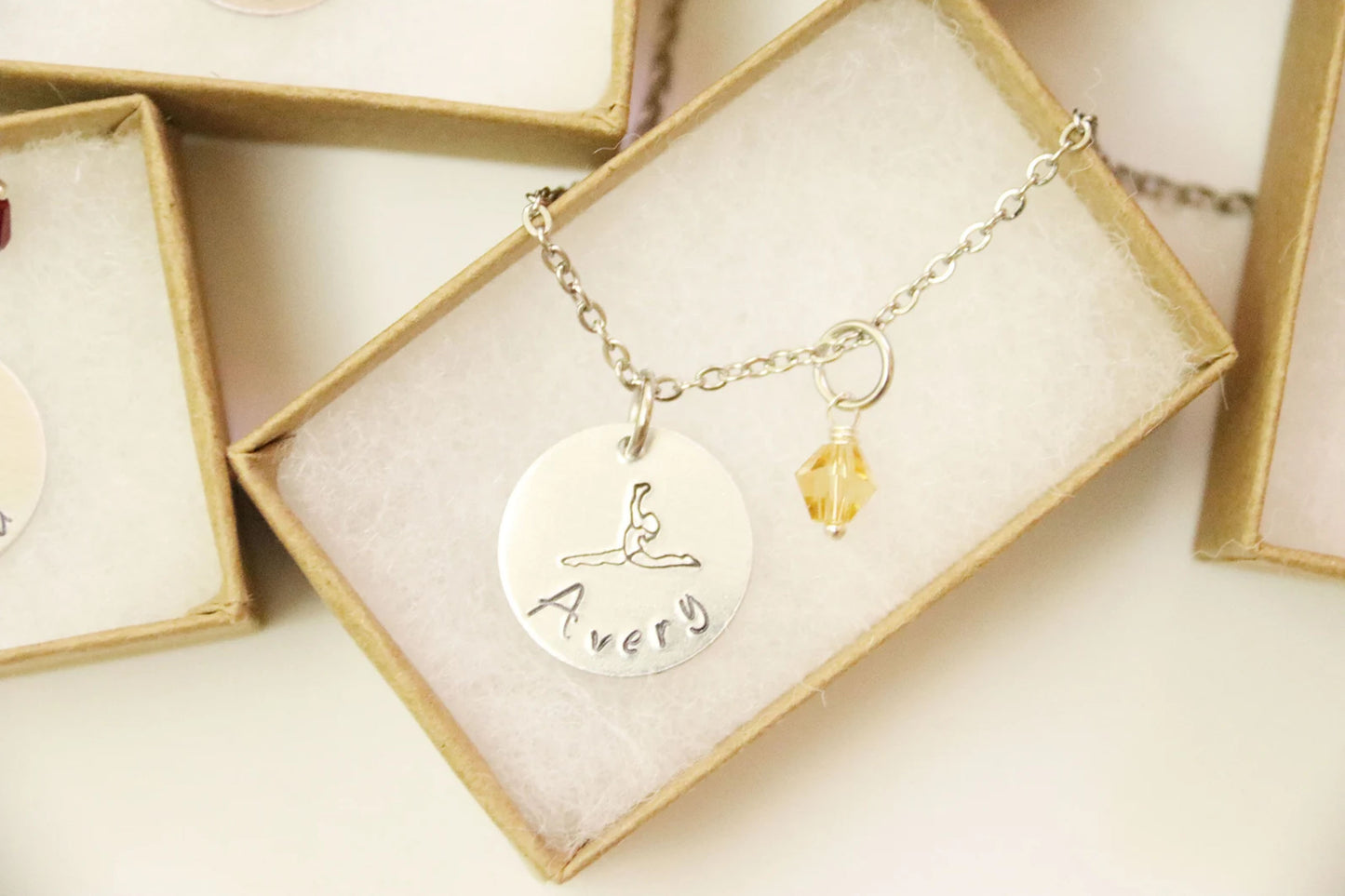 Gymnastics Gift Girl Gift Necklace, Personalized Name Necklace, Birthstone Charm, Customized Necklace, Gymnastic Necklace Gymnastic Gift