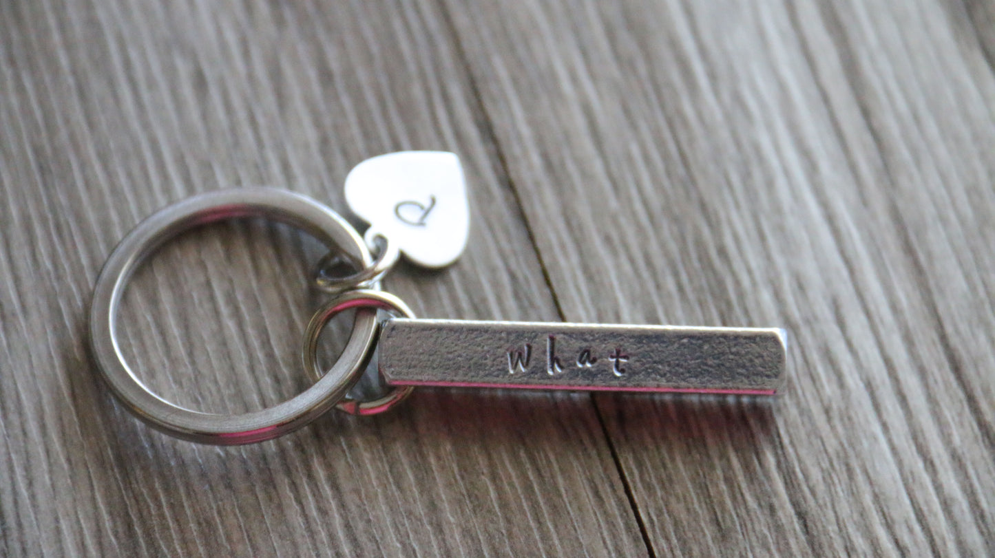 3d Bar Keychain, No Matter Where What When, Personalized Initial, Hand Stamped 4 sides