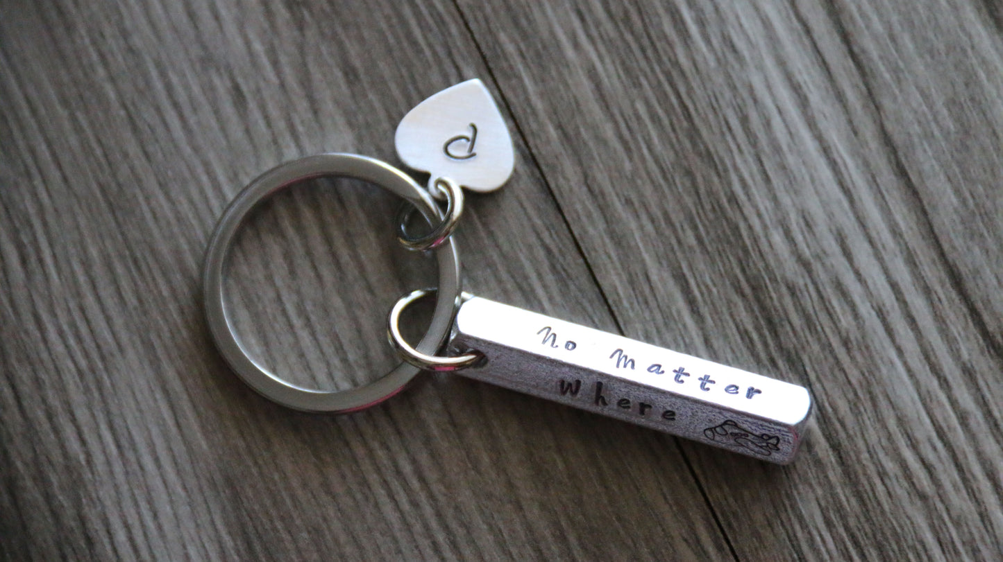 3d Bar Keychain, No Matter Where What When, Personalized Initial, Hand Stamped 4 sides