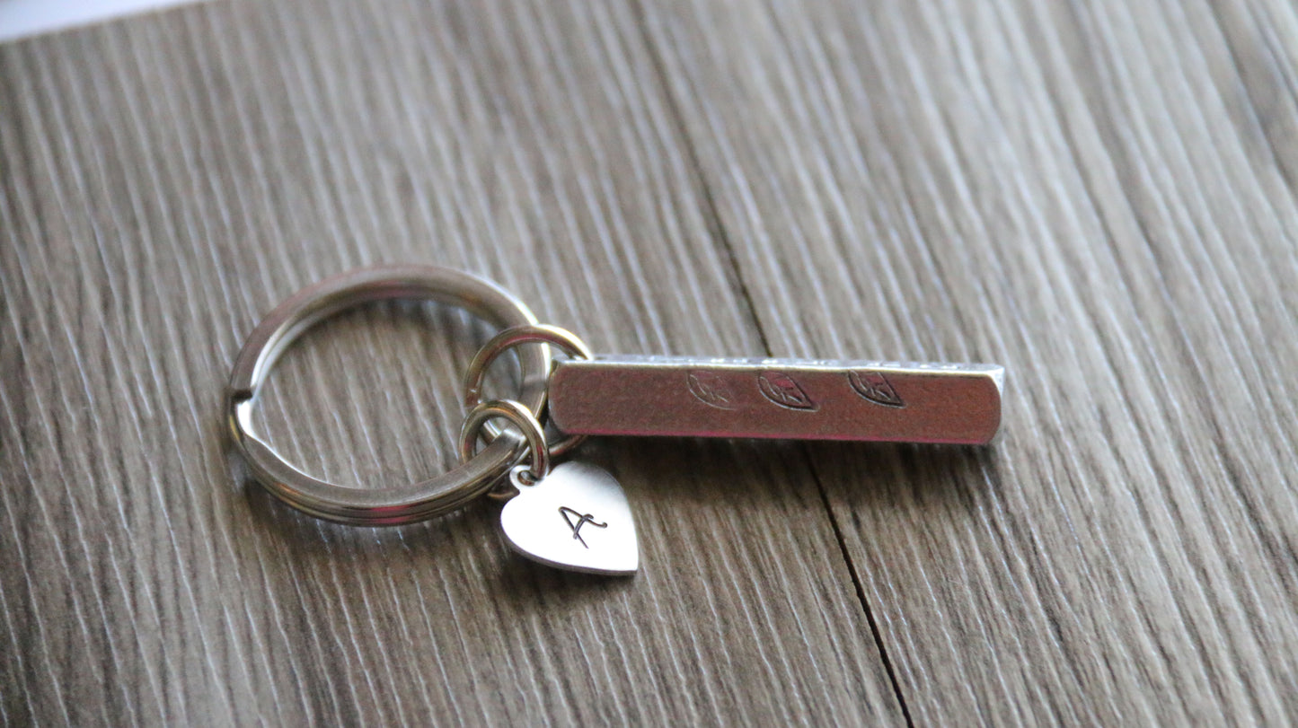 3d Bar Keychain, Thank you for helping me grow, Personalized Initial, Hand Stamped 4 sides, Teacher Gift