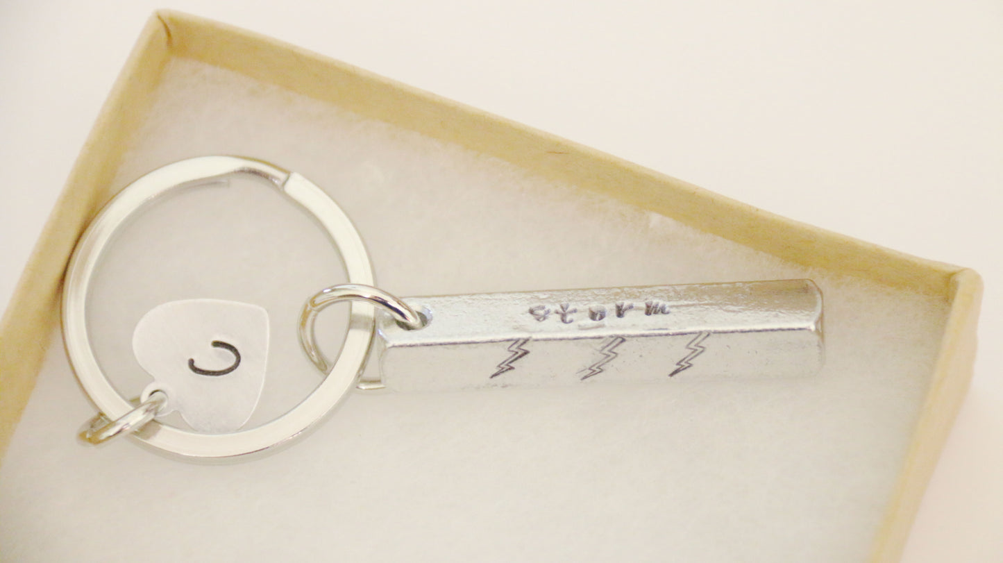 Be Stronger Than The Storm, 3D Bar Keychain, Personalized Initial, Hand Stamped
