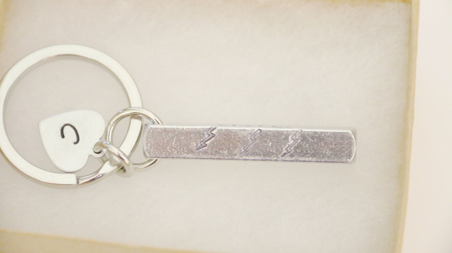 Be Stronger Than The Storm, 3D Bar Keychain, Personalized Initial, Hand Stamped
