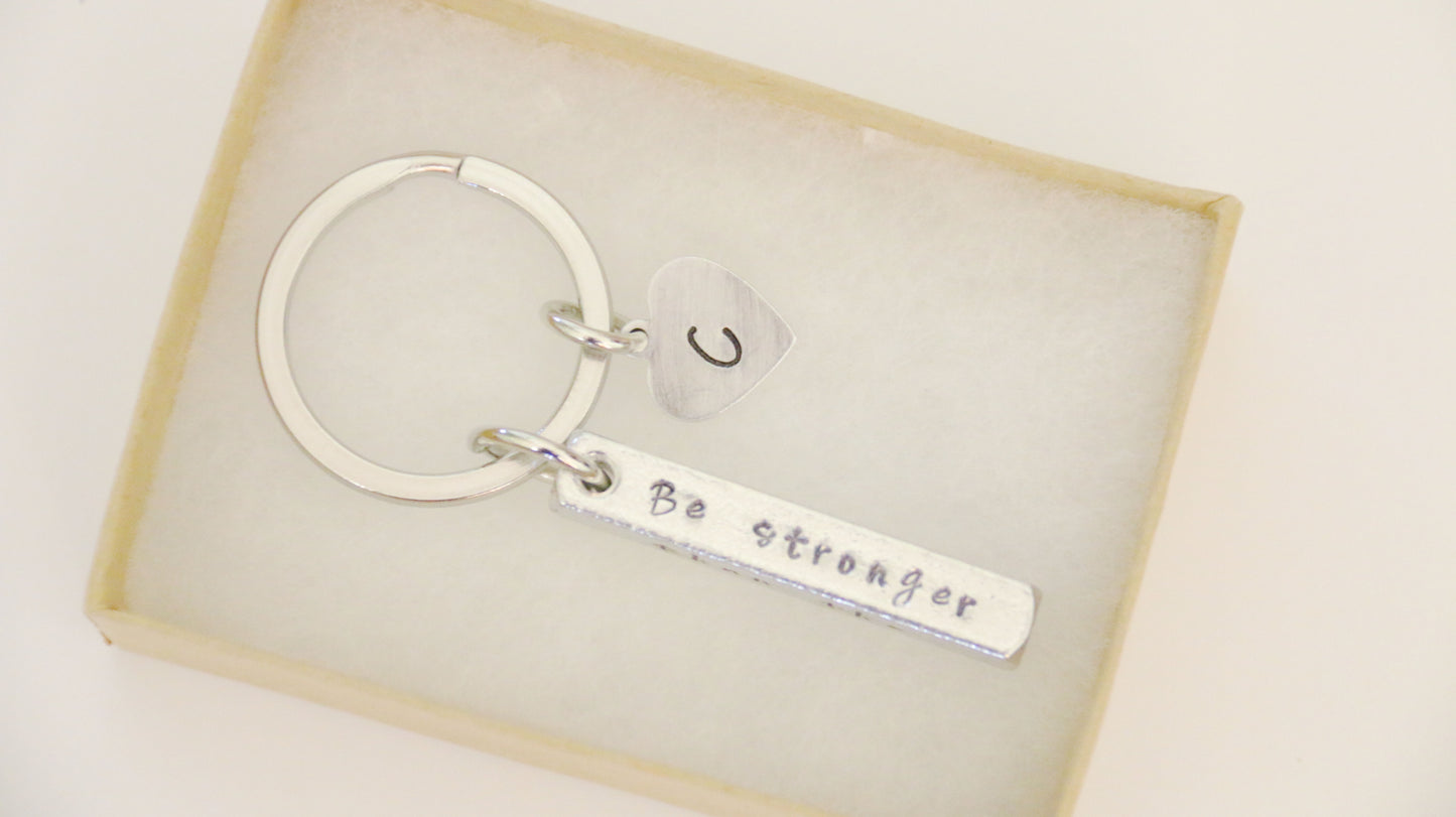 Be Stronger Than The Storm, 3D Bar Keychain, Personalized Initial, Hand Stamped