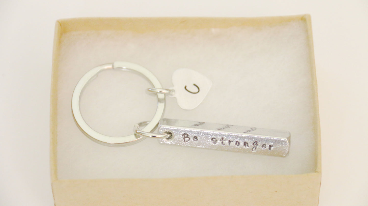 Be Stronger Than The Storm, 3D Bar Keychain, Personalized Initial, Hand Stamped