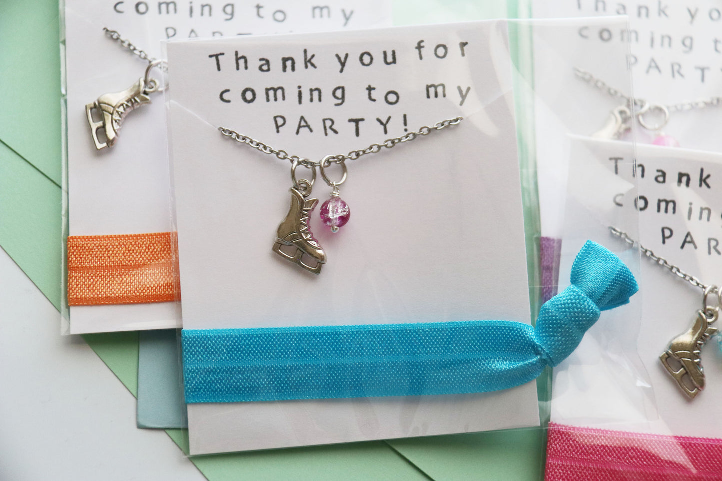 Ice Skate Party Favor Necklace with Hair Tie, Party Favors