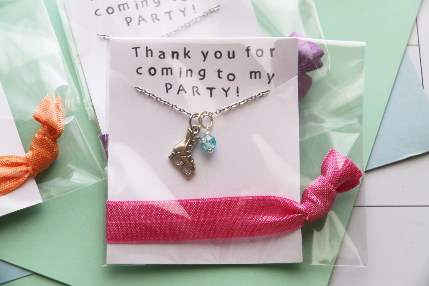 Ice Skate Party Favor Necklace with Hair Tie, Party Favors