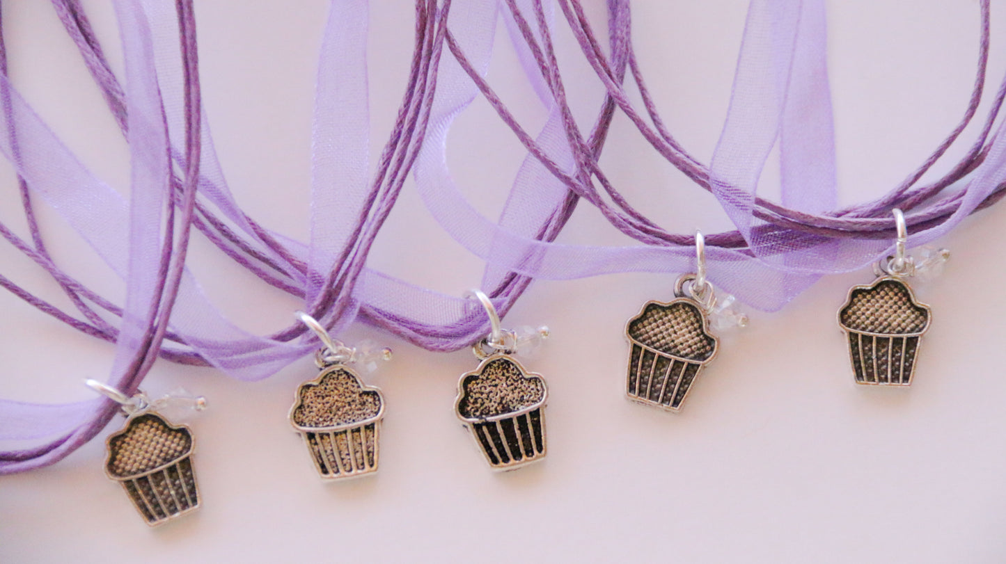 Cupcake Party Favors, Baking Party Favor, Ribbon Necklace with Cupcake