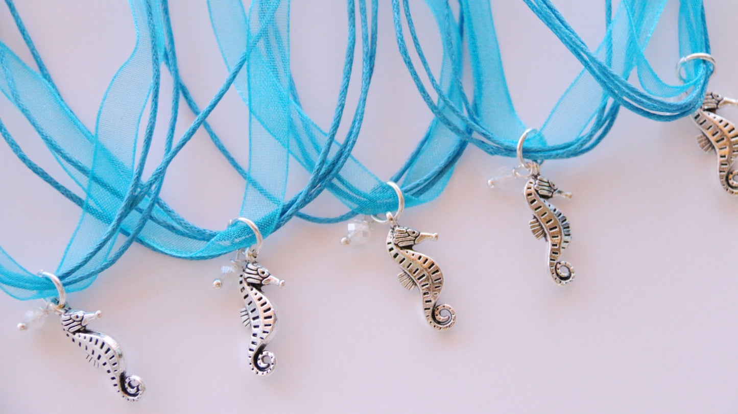 Seahorse Party Favors, Ocean Party Favor, Ribbon Necklace with Sea Horse