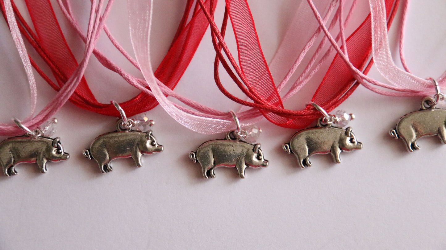Pig Party Favors, Ribbon Pig Necklace