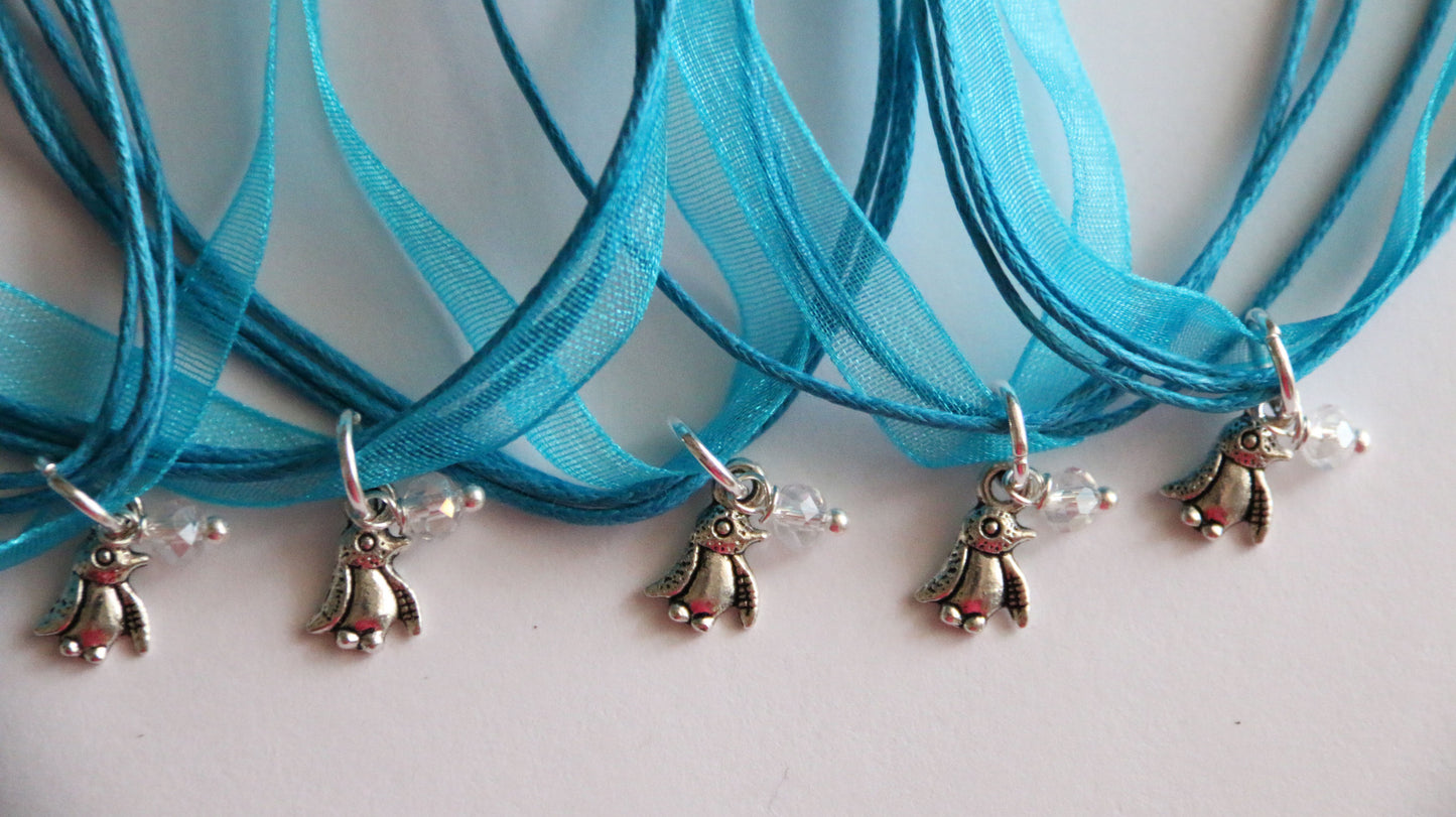 Penguin Party Favors, Blue Penguin Ribbon Necklace