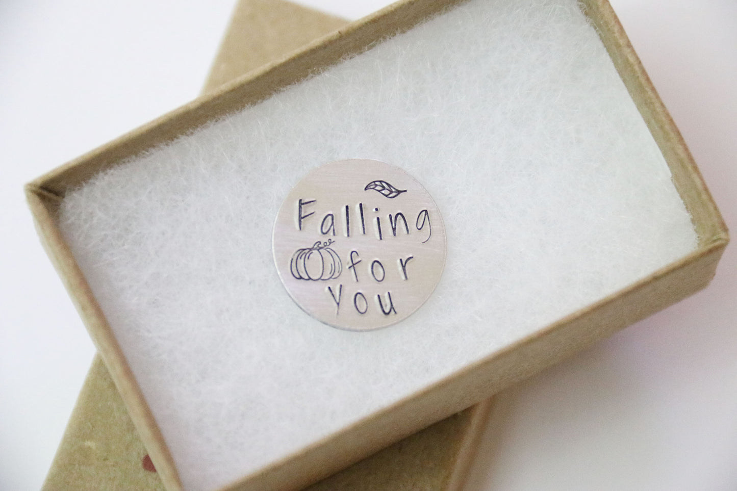 Falling for you Token, Pocket Hug, Hand Stamped