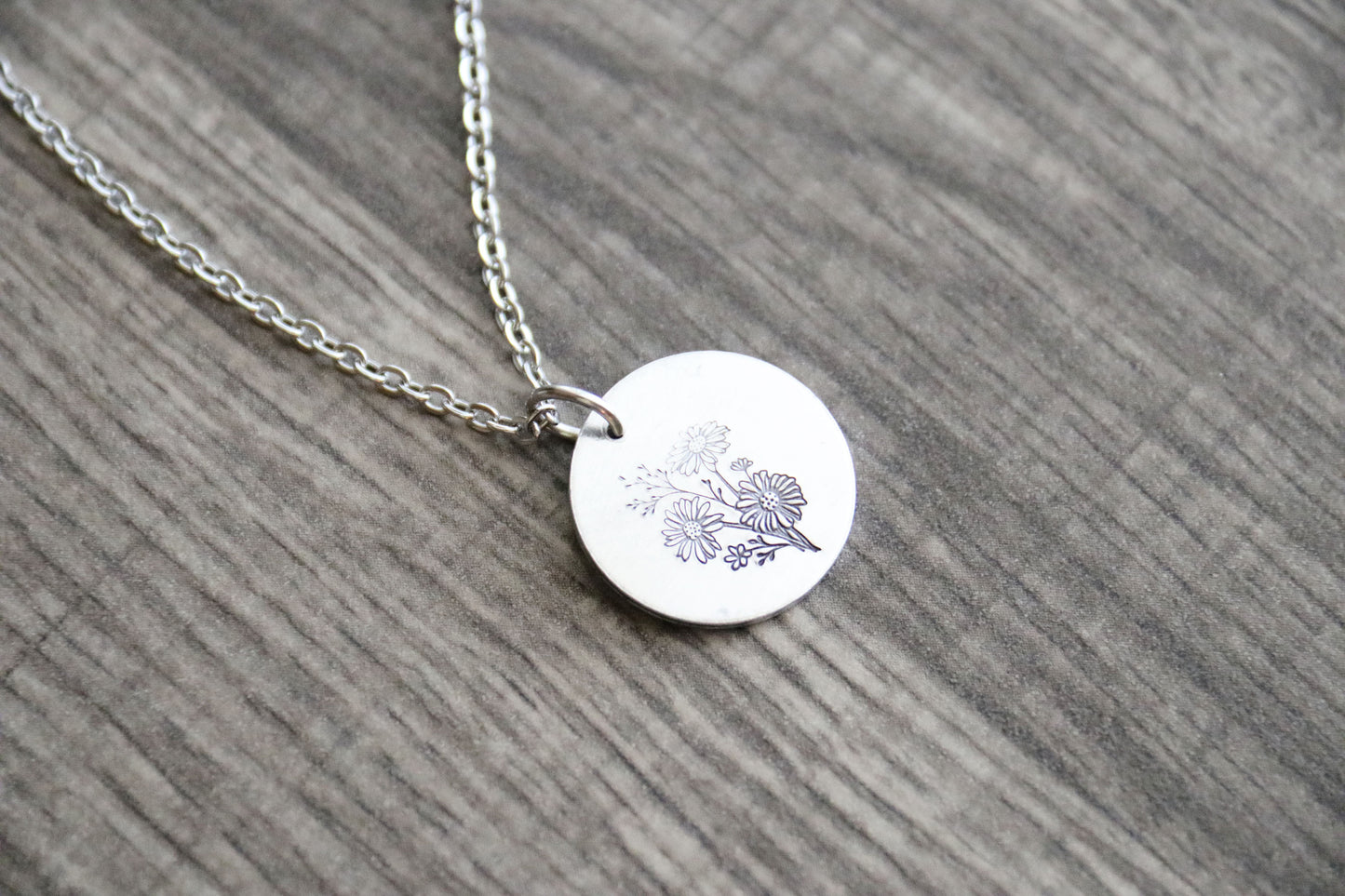 Daisy Necklace Hand Stamped, Personalized Optional