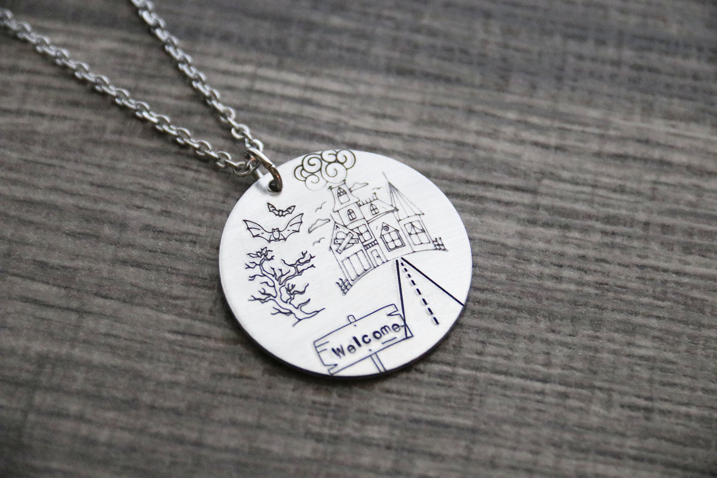 Haunted House Necklace Hand Stamped, Personalized Optional