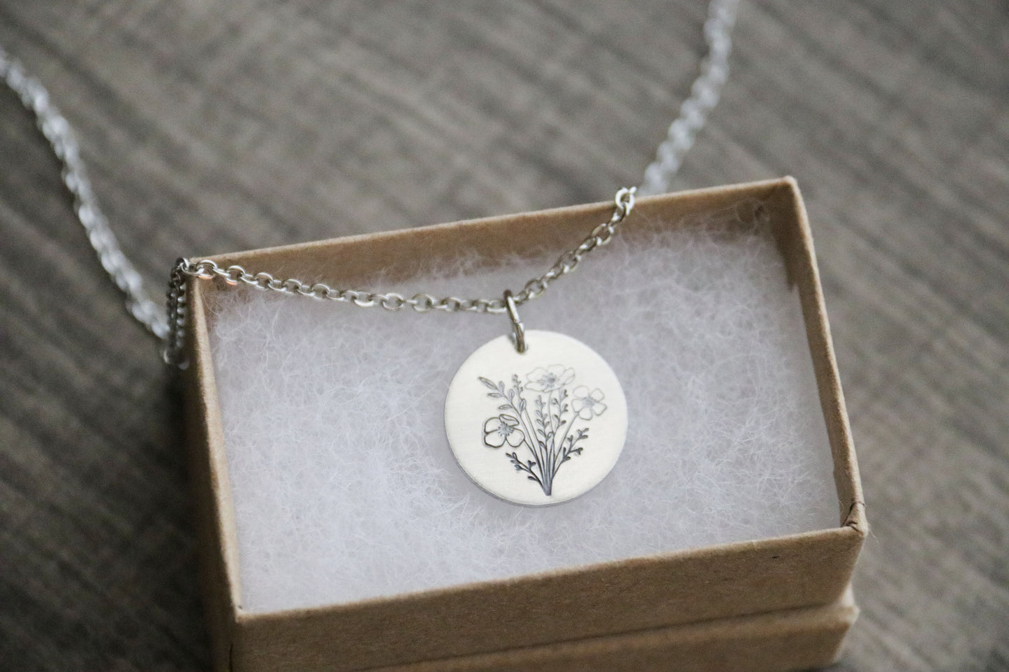 Poppy Necklace Hand Stamped, Personalized Optional