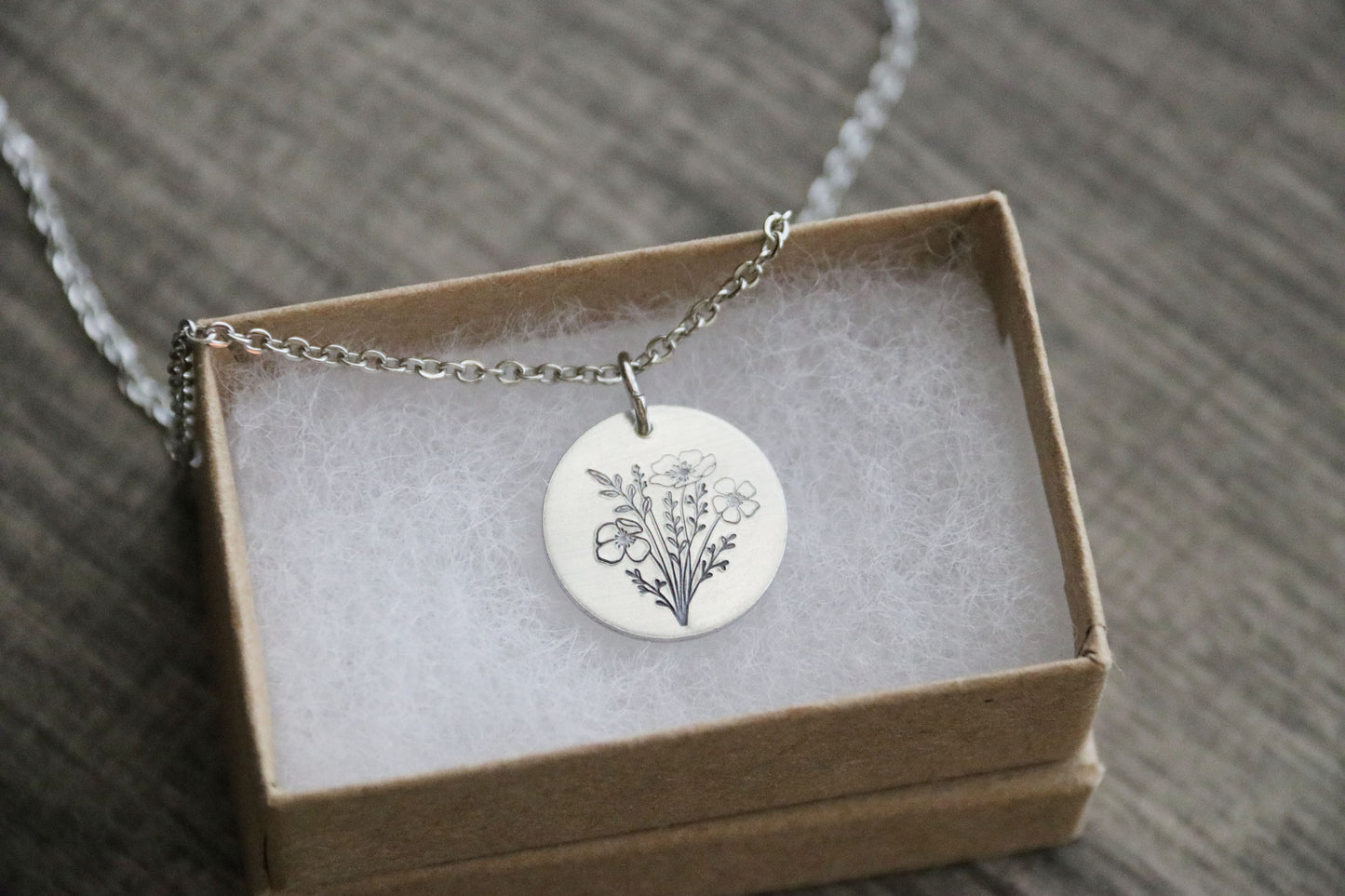 Poppy Necklace Hand Stamped, Personalized Optional