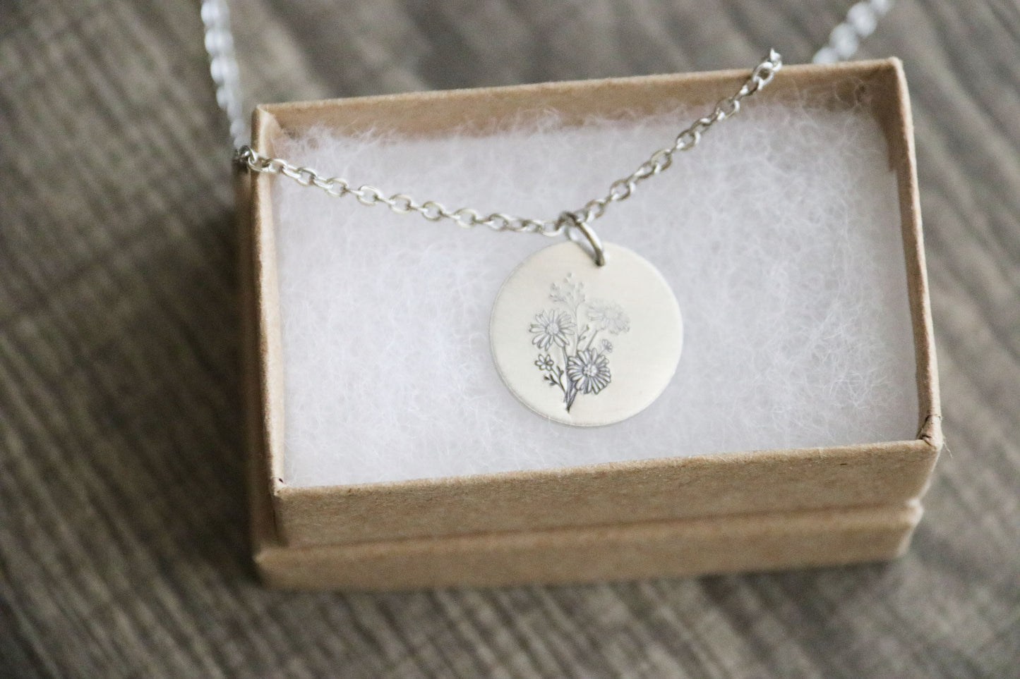 Daisy Necklace Hand Stamped, Personalized Optional
