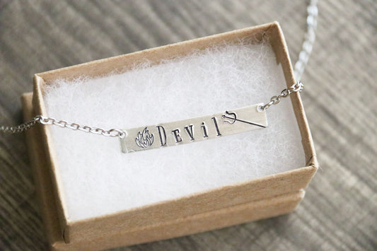Devil Bar Necklace Halloween Costume Jewelry Hand Stamped