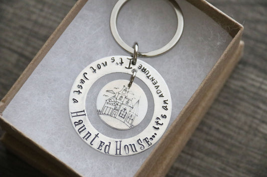 Haunted House Adventure Keychain Hand Stamped