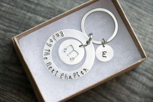 Enjoy the Next Chapter Optional Personalized Initial Retire Gift Keychain