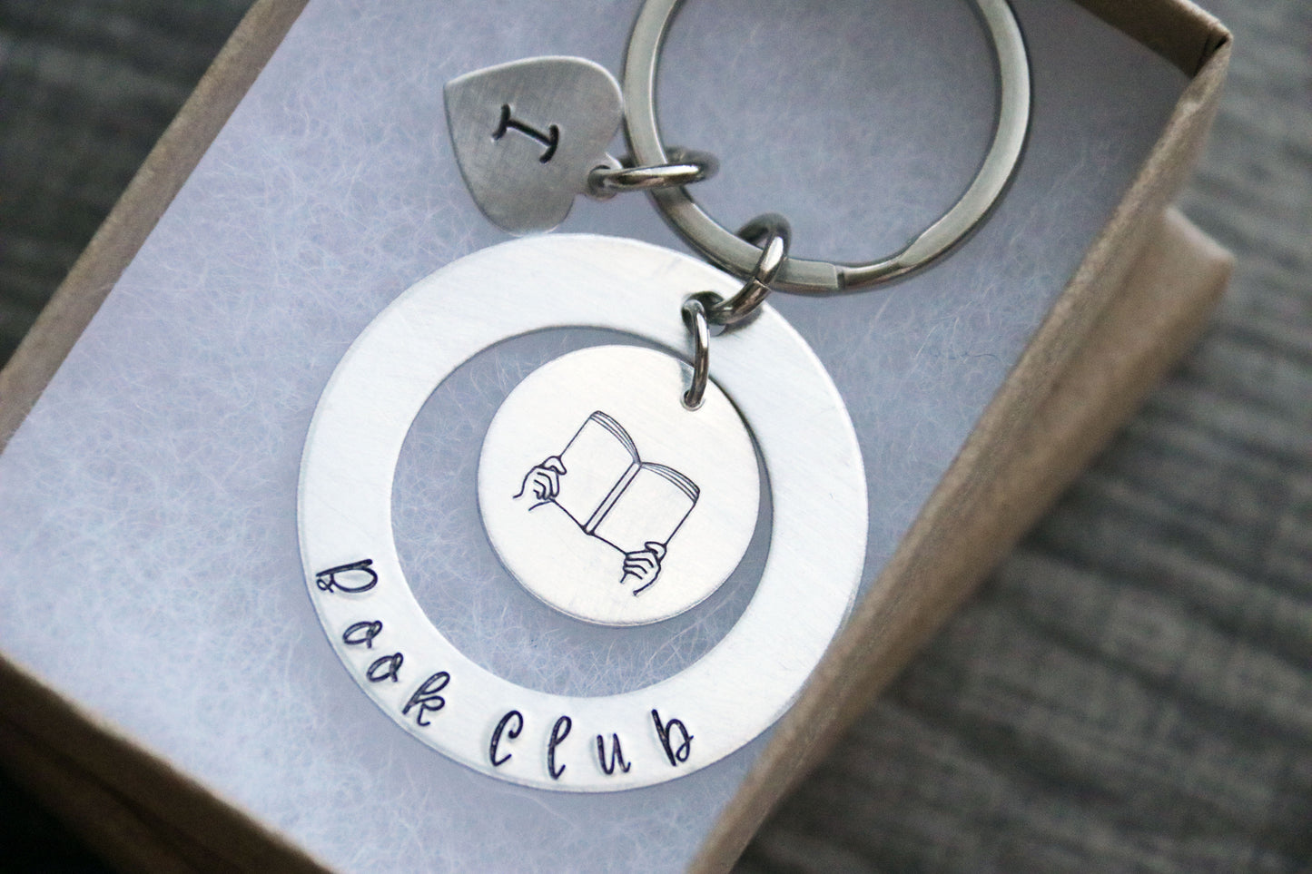 Book Club Keychain, Personalized Gift, Hand Stamped