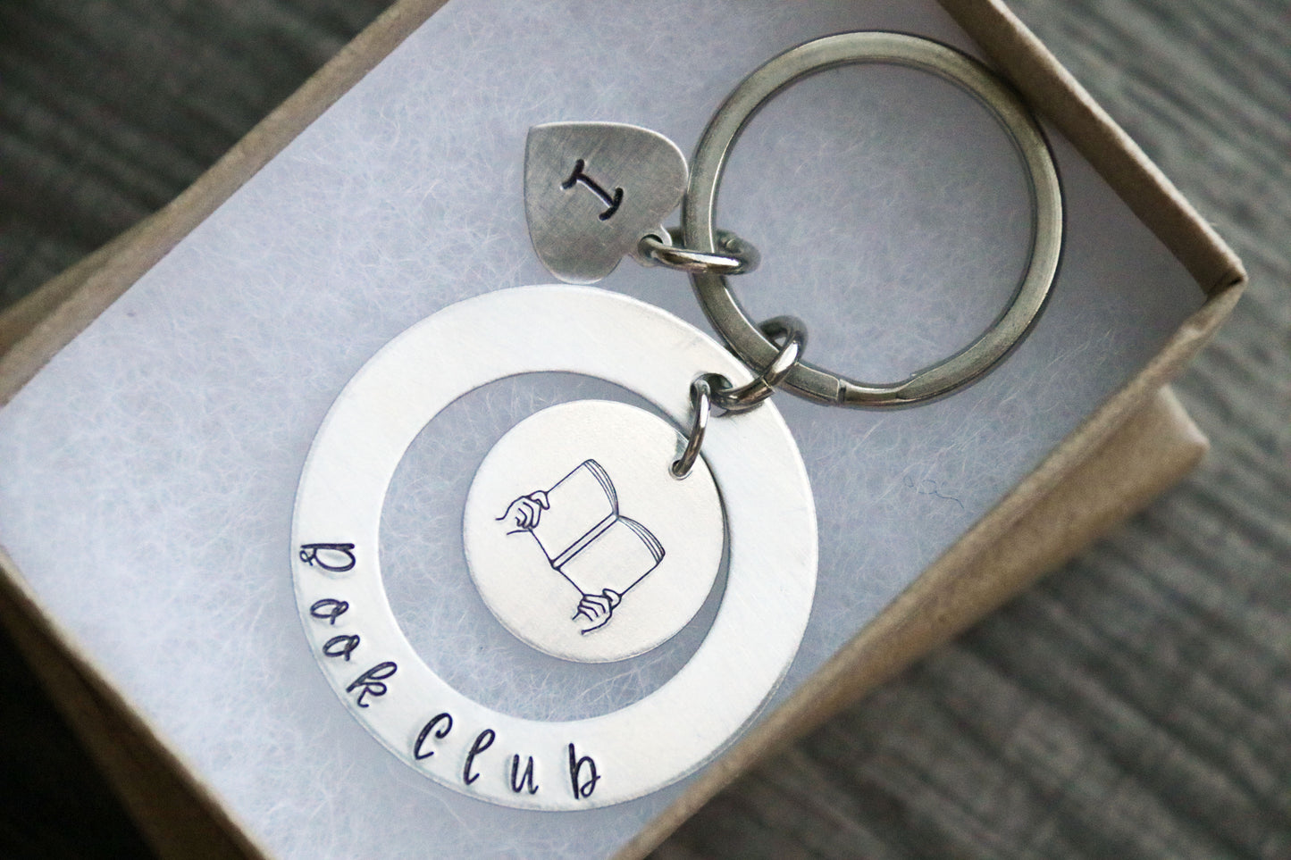 Book Club Keychain, Personalized Gift, Hand Stamped