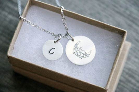 Flower Moon Necklace Jewelry Optional Personalized Initial