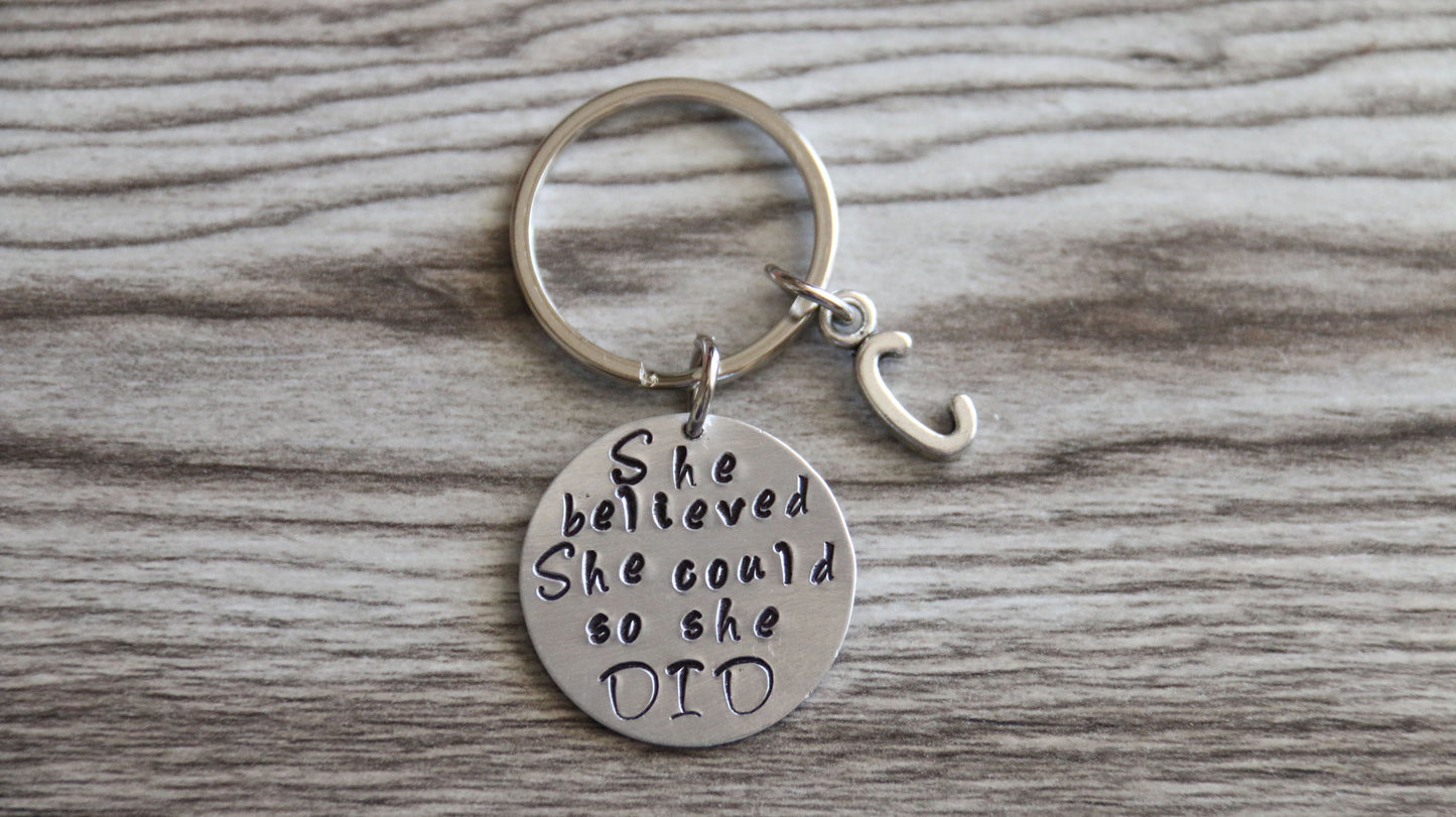 She believed she could so she did Key Chain, Optional Personalized Initial Graduation Gift, Personalized Gift, Graduation Keychain, Graduation