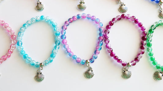 Mermaid Party Favors Stretchy Bracelets, Girl Bracelet, Beach Favor, Girl Gift, Clear Crystal Balls Assorted, Ocean Party Favors