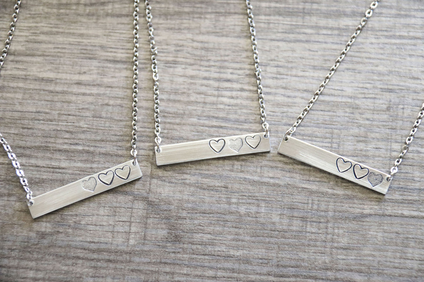 Sister Bar Necklaces Hand Stamped Set of 3 Necklaces Heart Shape