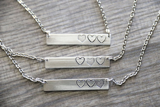 Sister Bar Necklaces Hand Stamped Set of 3 Necklaces Heart Shape