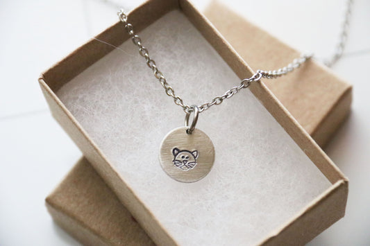 Cat Necklace, Simple Kitty, Hand Stamped