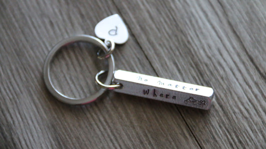 3d Bar Keychain, No Matter Where What When, Personalized Initial, Hand Stamped 4 sides