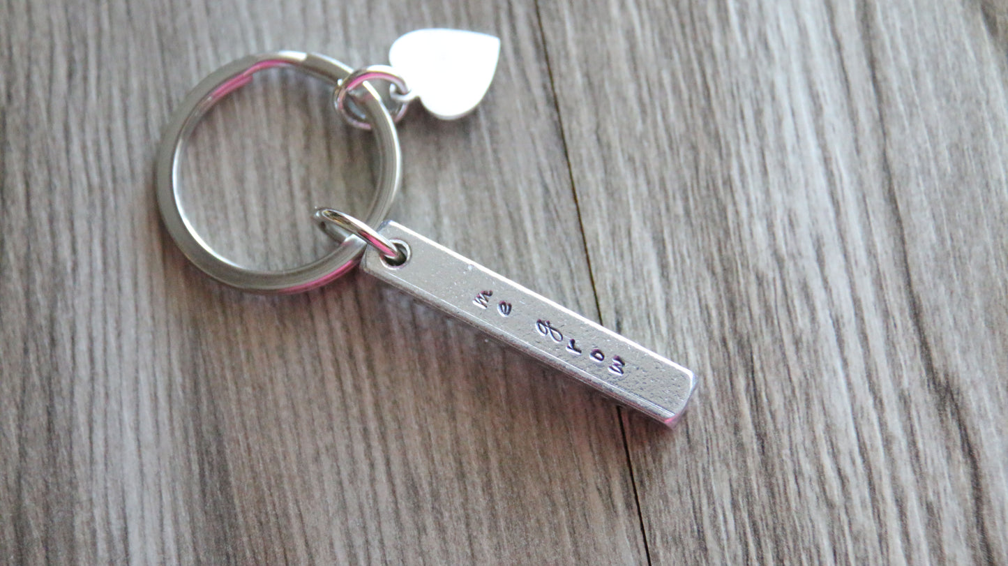 3d Bar Keychain, Thank you for helping me grow, Personalized Initial, Hand Stamped 4 sides, Teacher Gift