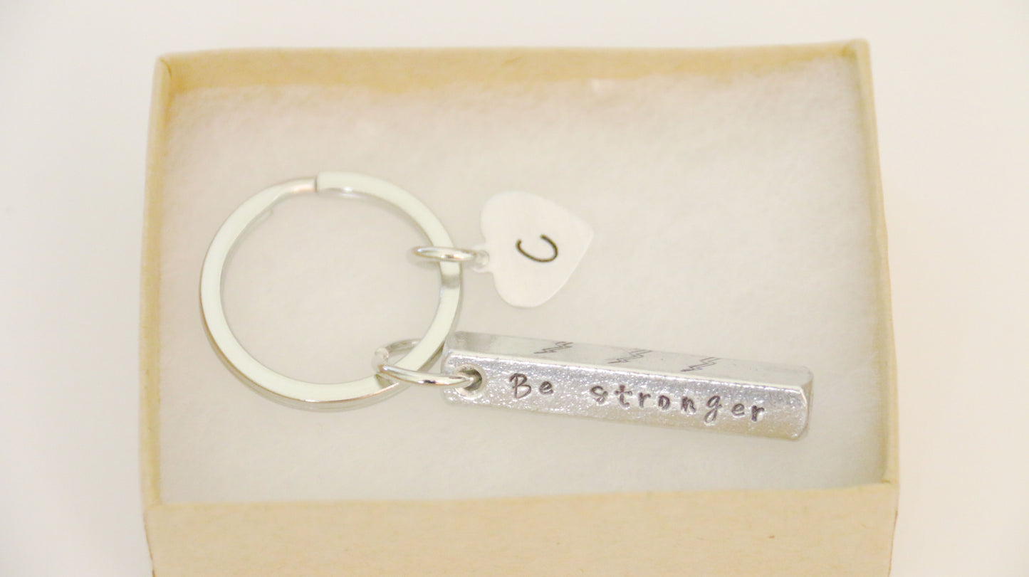 Be Stronger Than The Storm, 3D Bar Keychain, Personalized Initial, Hand Stamped