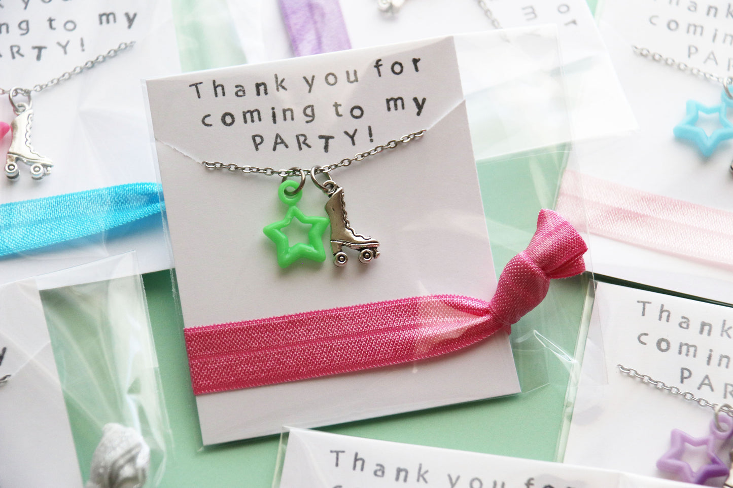 Roller Skate Star Party Favor Necklace with Hair Tie, Party Favors