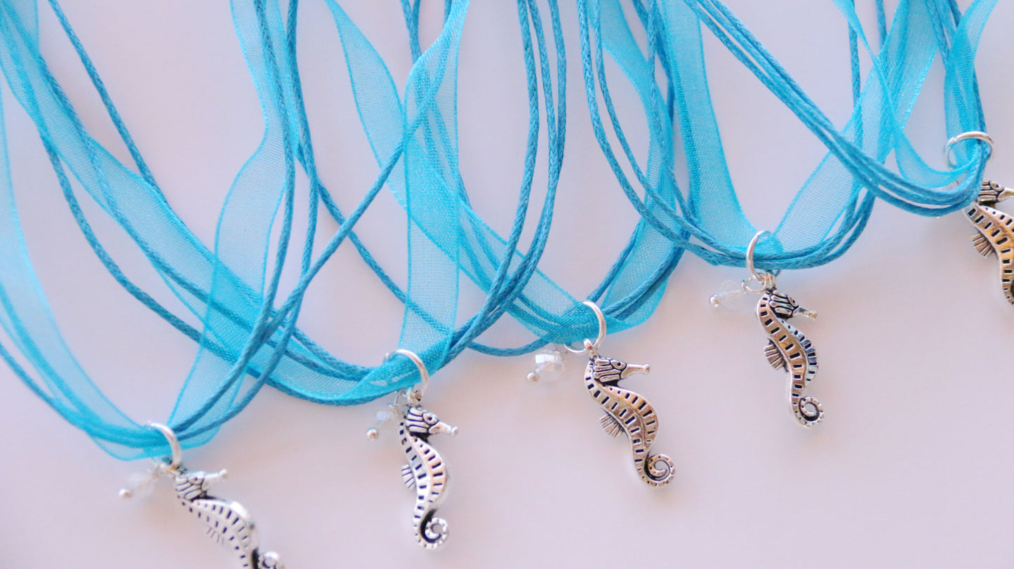 Seahorse Party Favors, Ocean Party Favor, Ribbon Necklace with Sea Horse