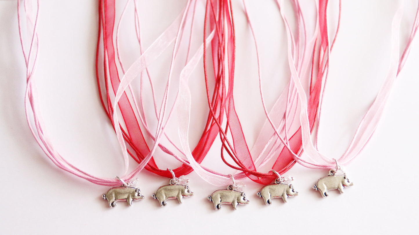 Pig Party Favors, Ribbon Pig Necklace