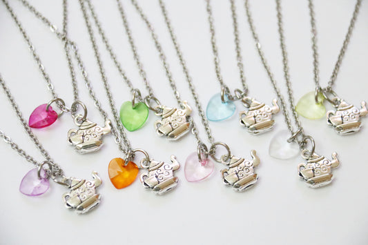 Teapot Party Favors Necklaces Mini Heart Assorted Colors